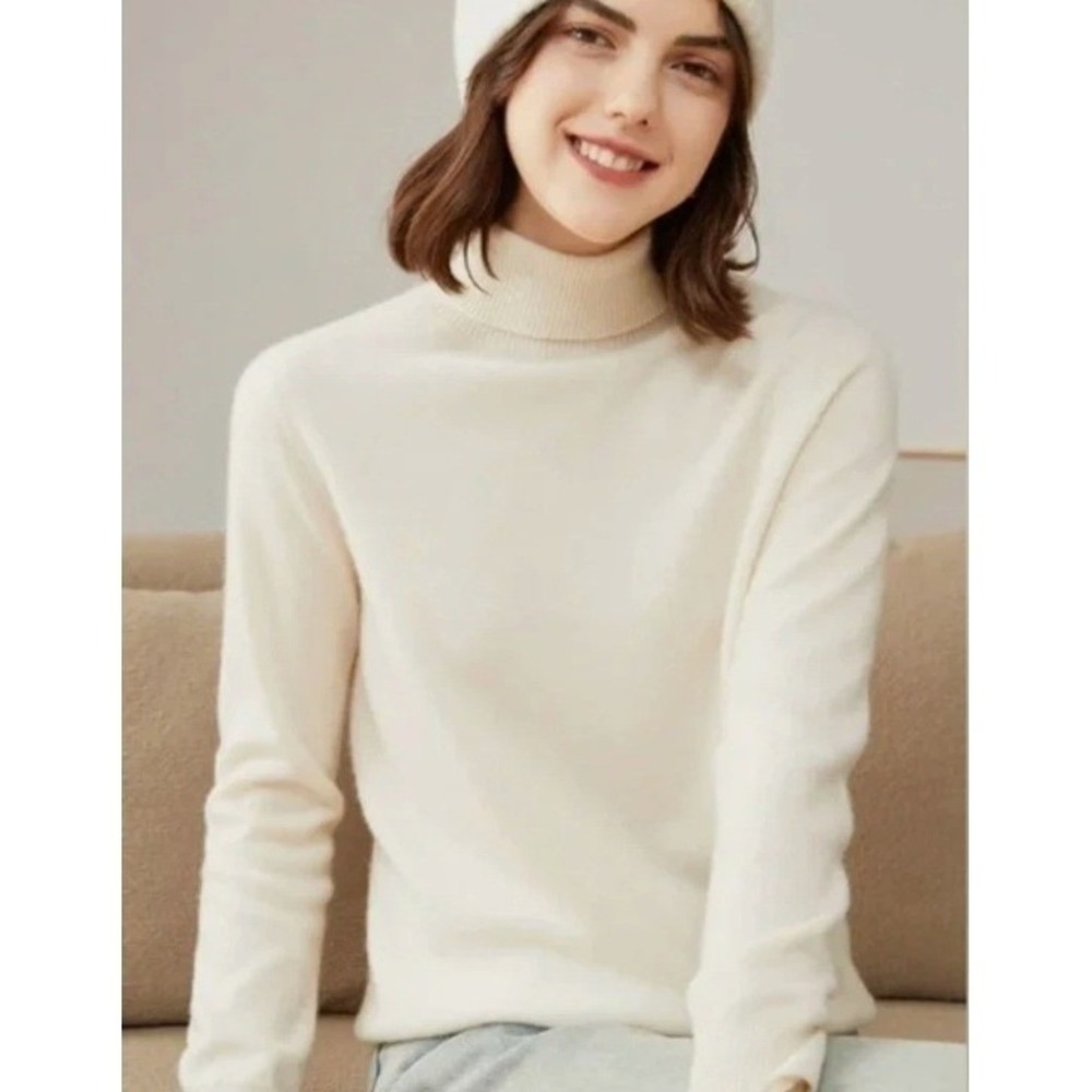 Pure Collection 100% Cashmere Cream Turtleneck Pullover Sweater Women's Size 4L